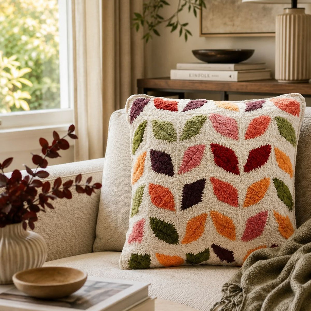 Housse de coussin à motif de feuilles