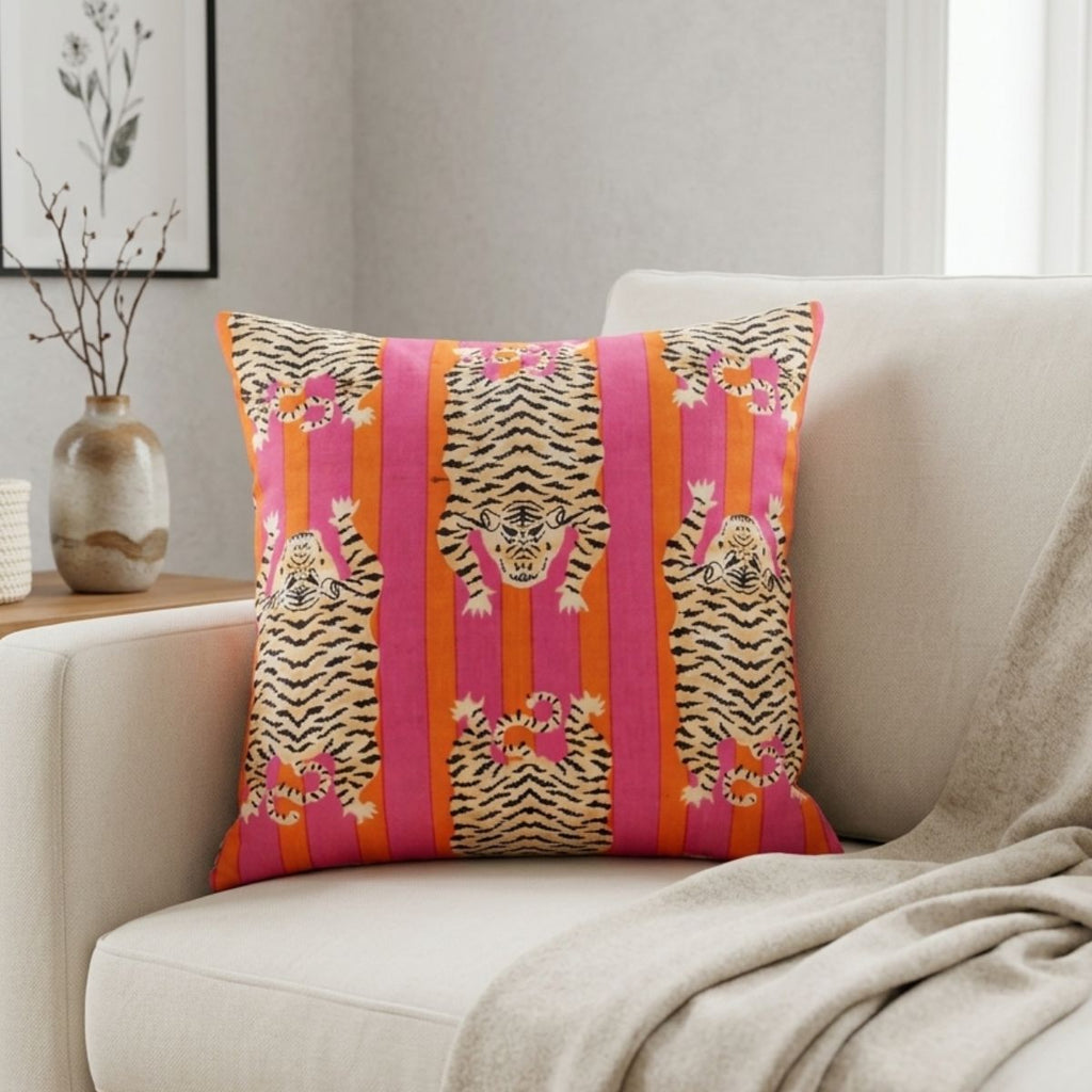 Housse de coussin rayures tigrées