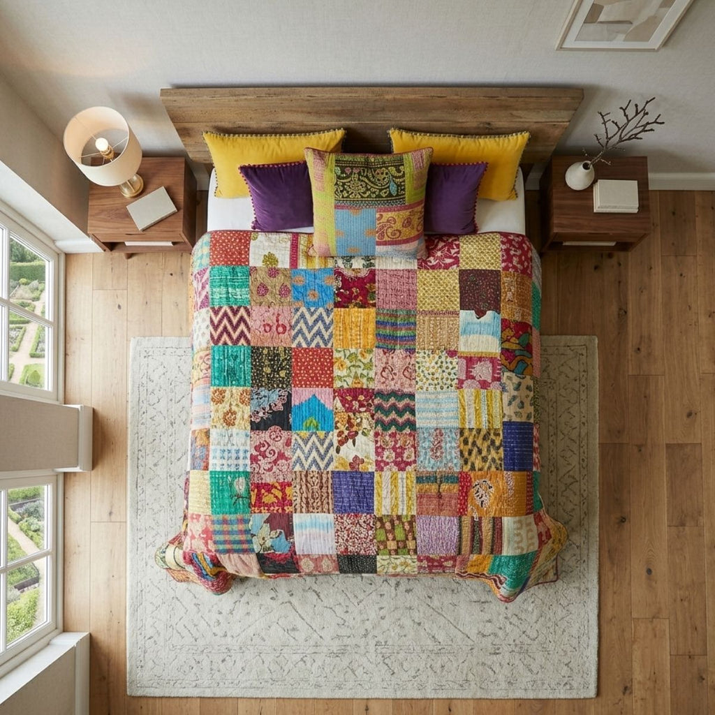 Couvre-lit/jeté matelassé Kantha vintage