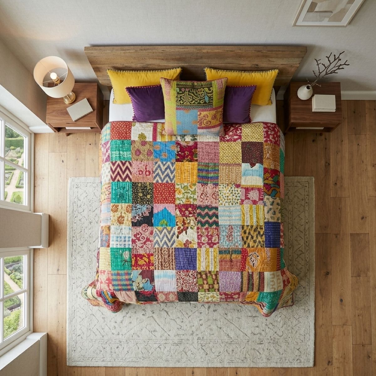 Couvre-lit/jeté matelassé Kantha vintage
