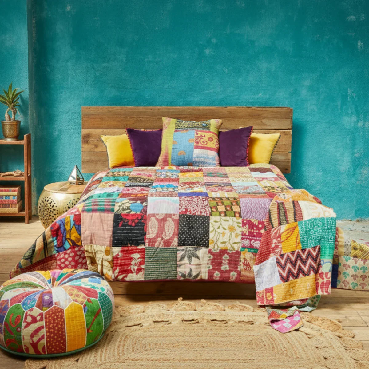 Couvre-lit/jeté matelassé Kantha vintage