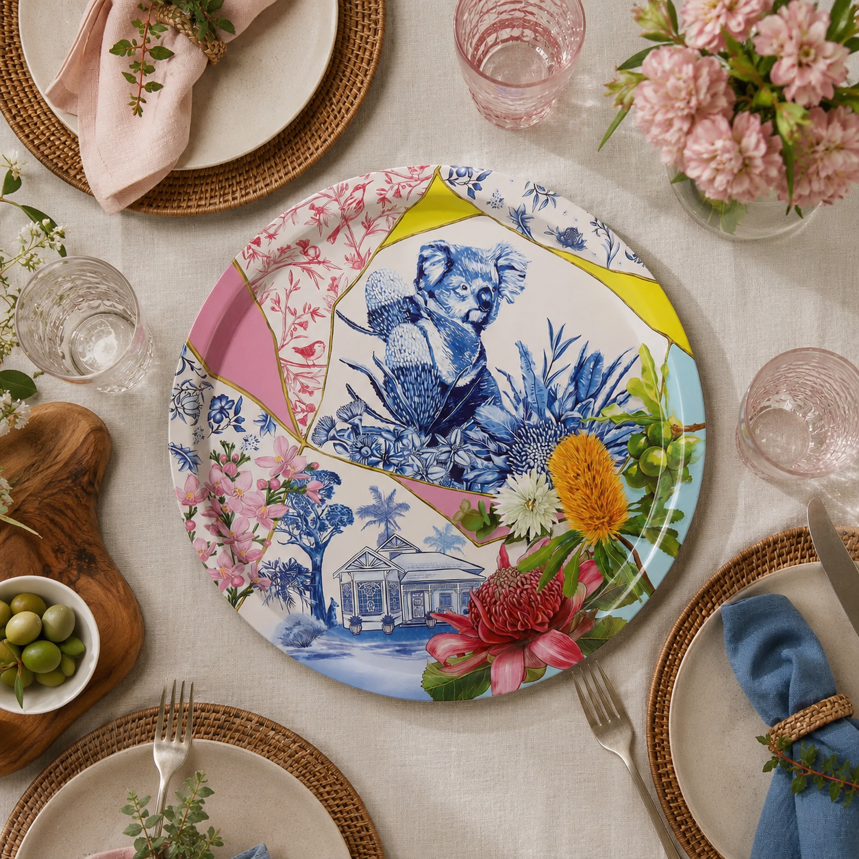 Plateau en étain illustré motif Poterie Faune
